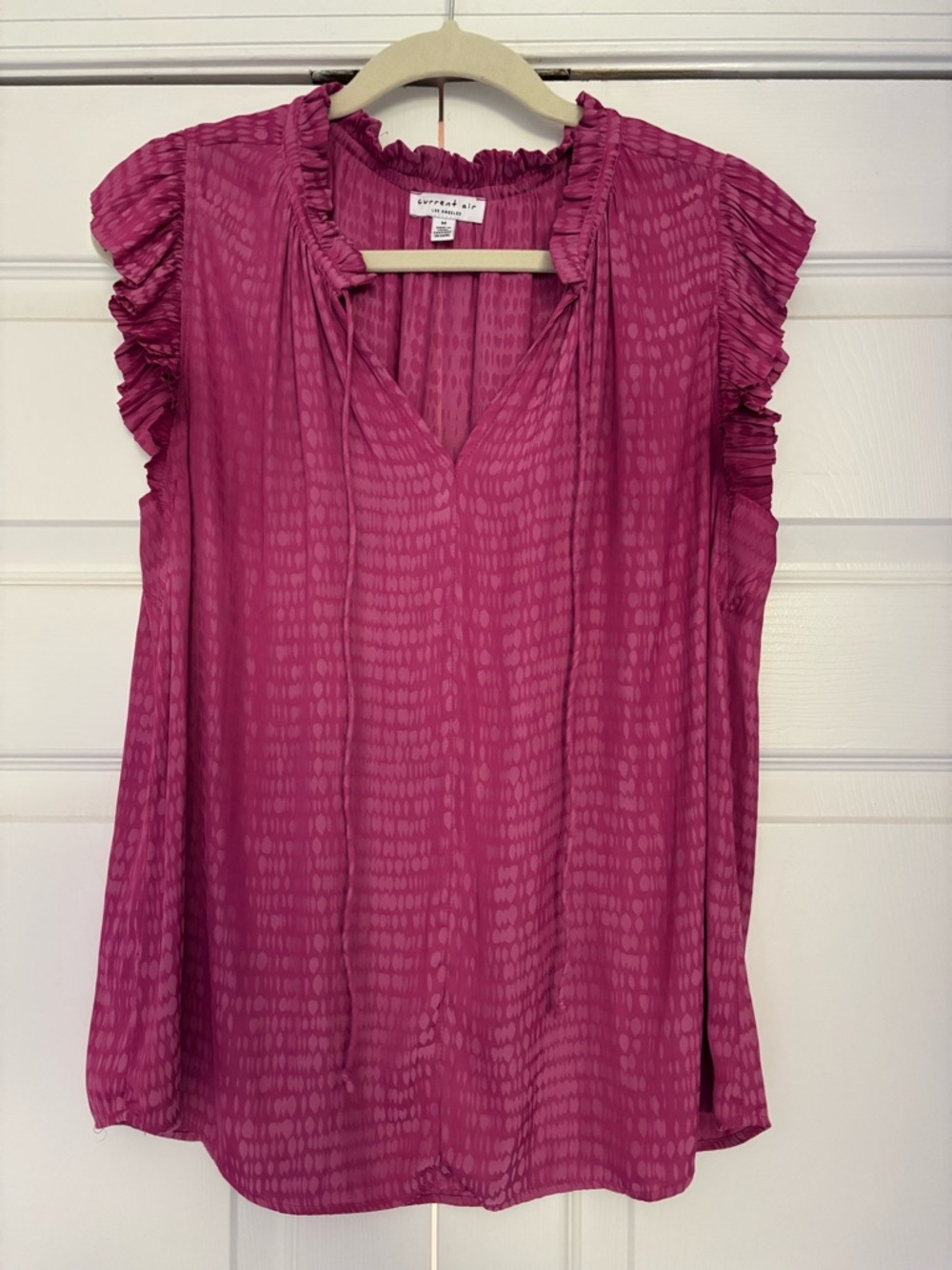 Current Air Fuchsia Ruffle Sleeve Tie-Neck Blouse